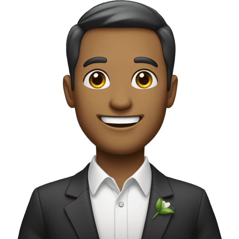 smiling man in formal suit waving Hi emoji