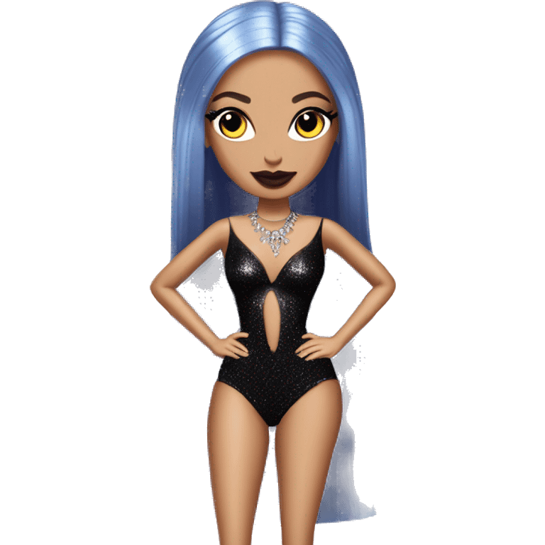 Light skin Glitter beach Barbie morticia Addams modeling. Full height  emoji