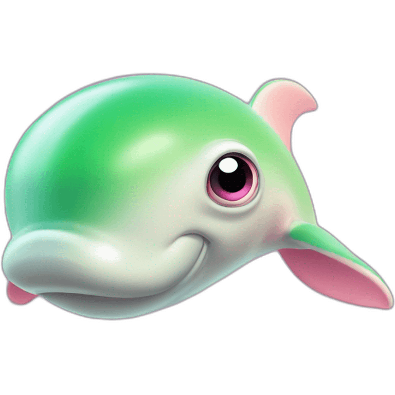 Pink and green beluga whale with big eyes emoji