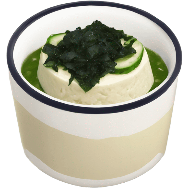 Mashed tofu with sliced cucumbers and brewed seaweed flakes emoji