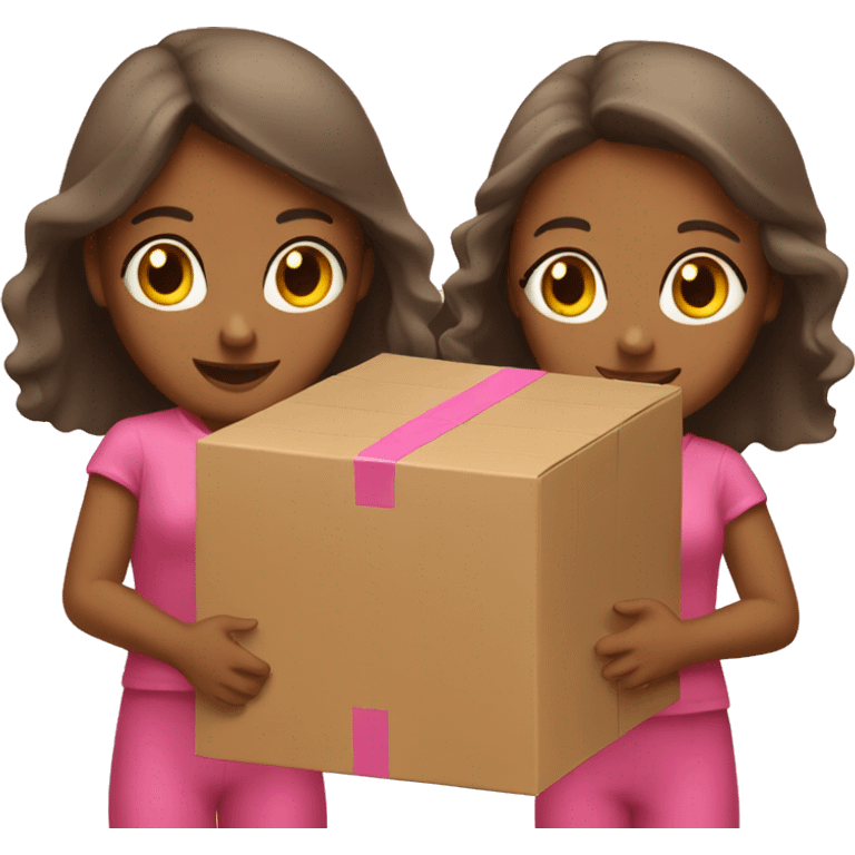 Two tan girls holding a pink wide box  emoji