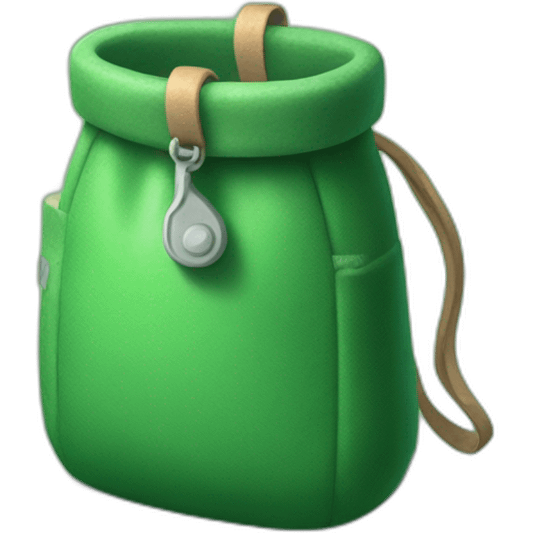 Small green chalk climbing bag, with chalk in it emoji