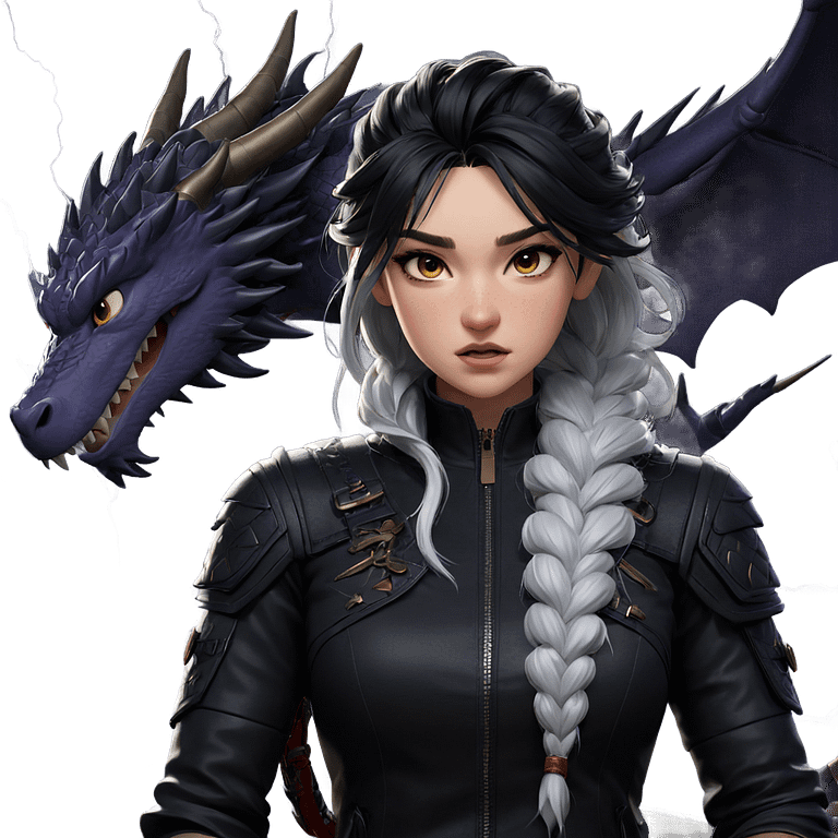 girl with dragon and lightning emoji