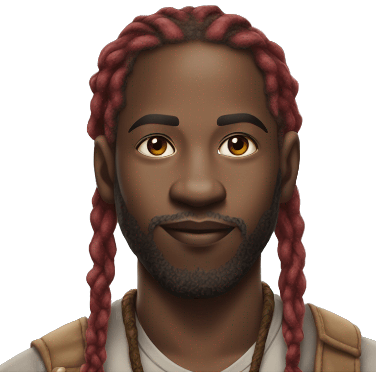 🥷🏿🧏🏿 light skin African American with thick red dreadlocks cover in tattoo  emoji