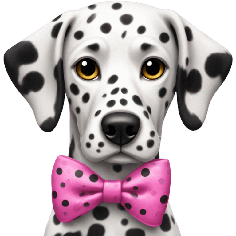 a  Dalmatian with all black ears wearing a pink bow emoji