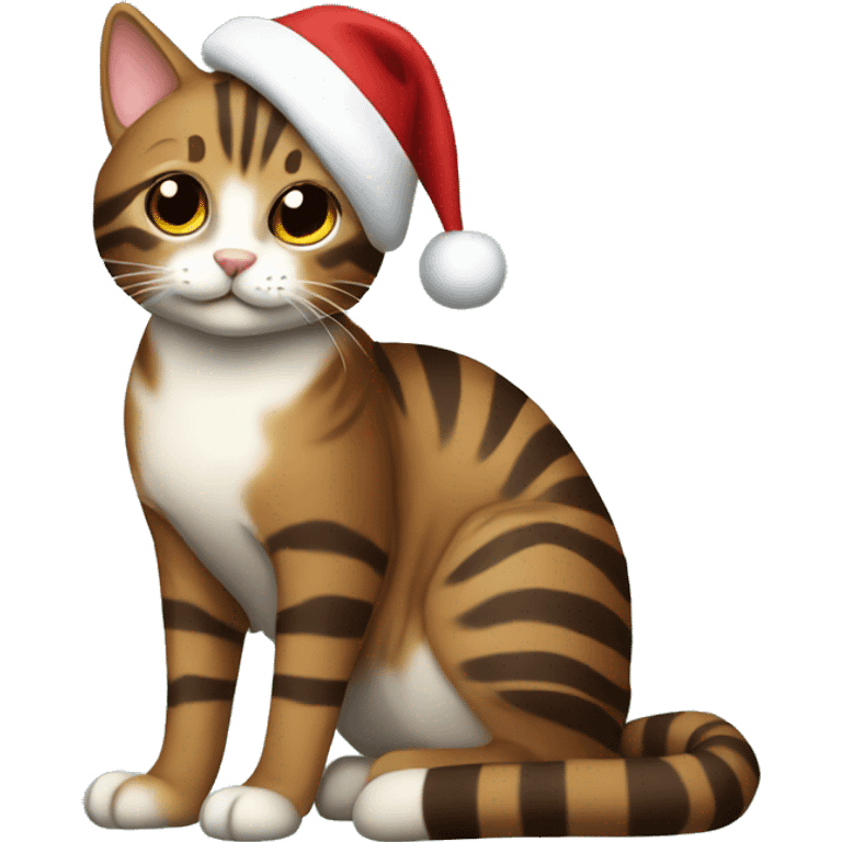 Brown striped cat sitting Christmas tree  emoji