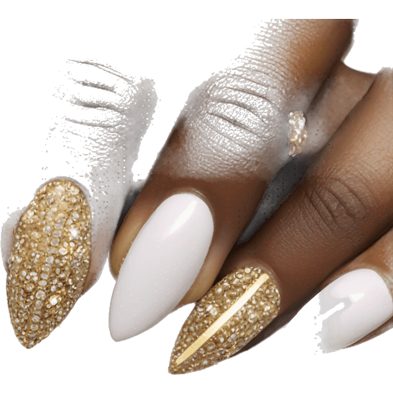 Black girl Classy almond French tip nails with gold and diamond rings  emoji