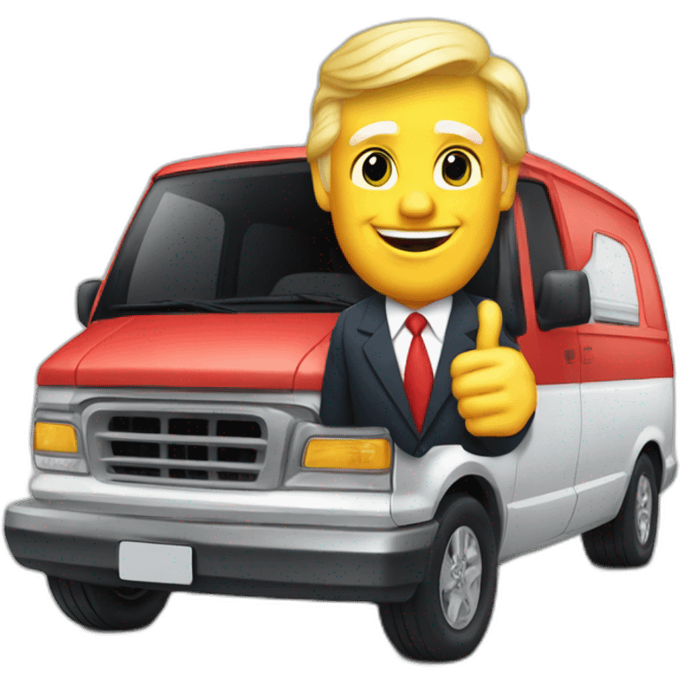 Donald Trump showing thumbs up while in a van emoji