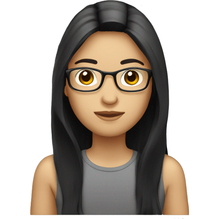 asian black long hair round glass laptop emoji