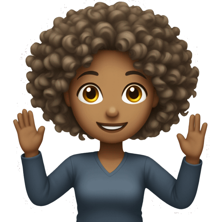 girl with curly hair raising her hand emoji