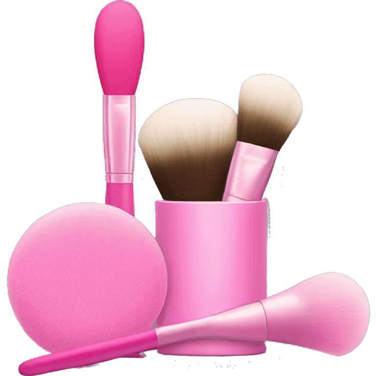 pink makeup brushes, lipstick, powder puff emoji