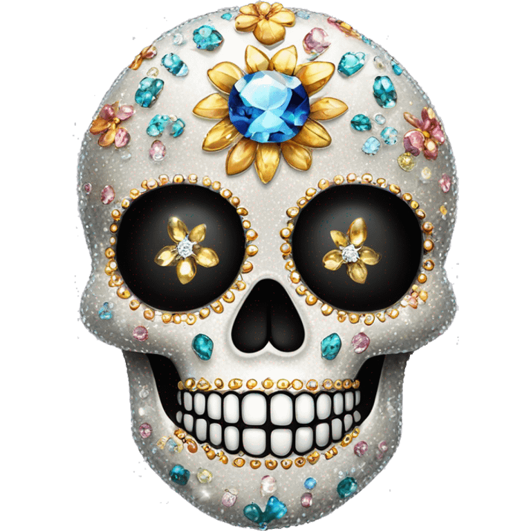 Realistic single isolated decorative sugar skull with sparkling diamonds and rhinestones  emoji