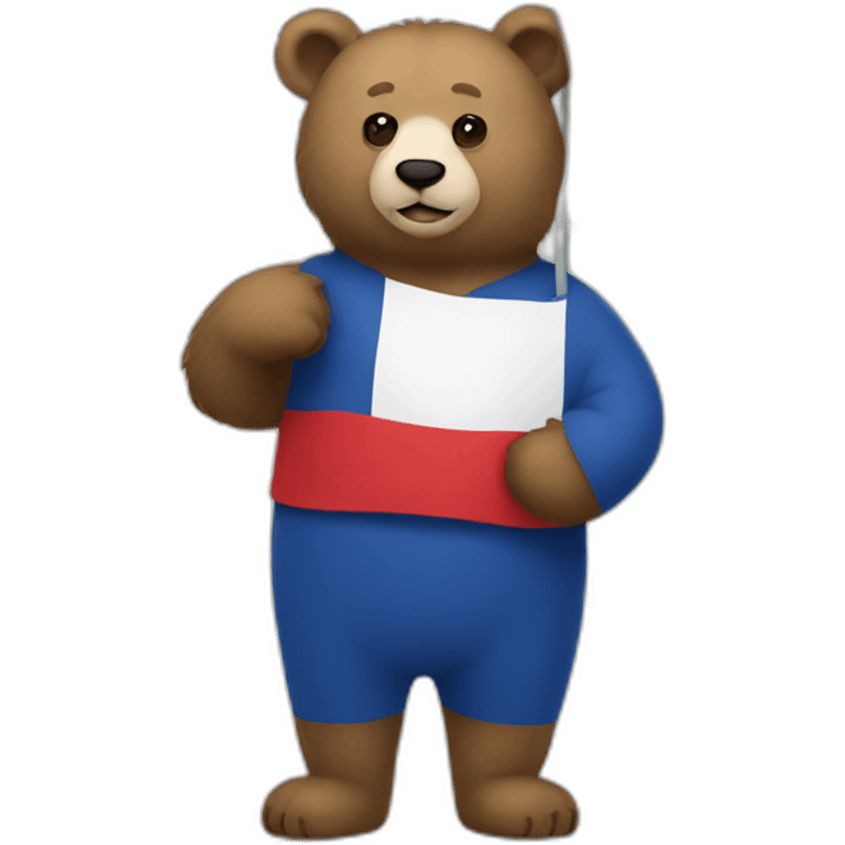 Bear with french flag in his hand emoji