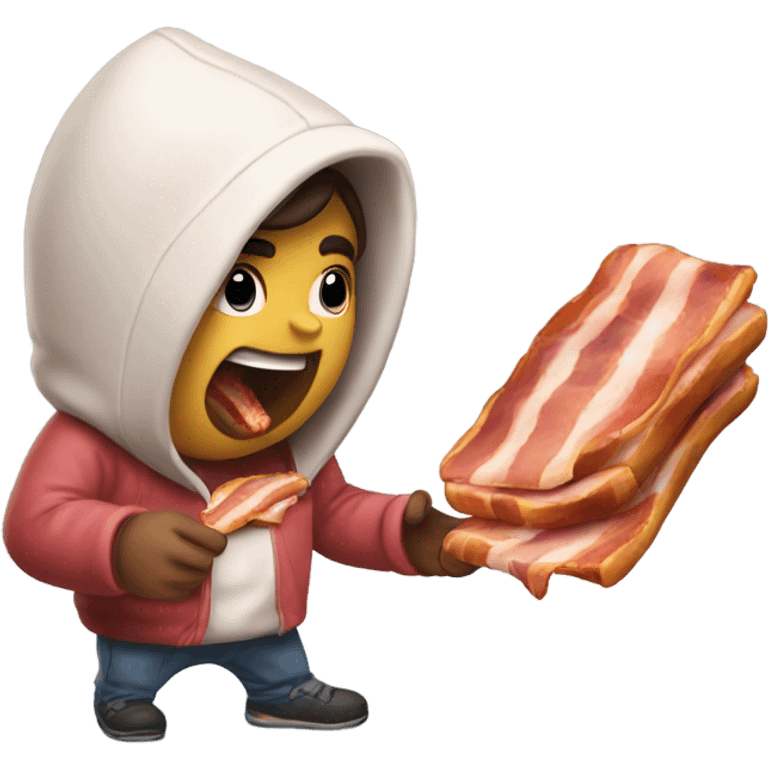 Dow wearing hoodie eating bacon emoji