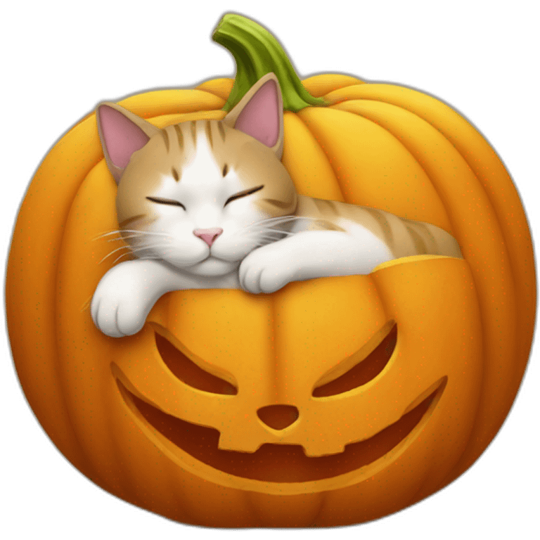 Cat sleeping on a pumpkin emoji