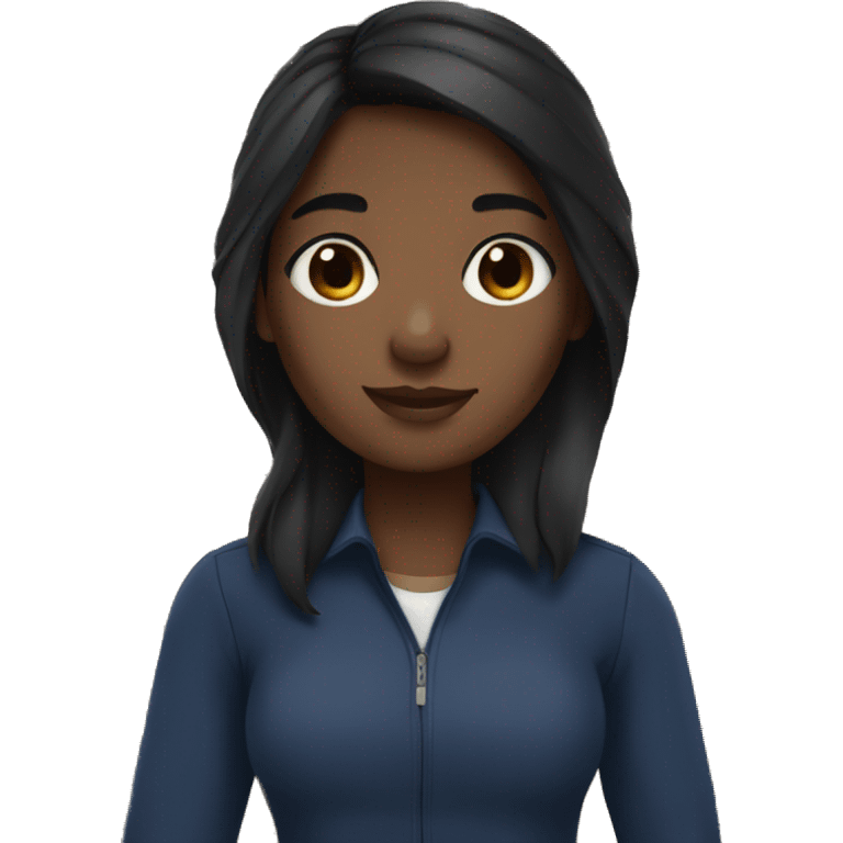 A black straight hair brown skin girl with navy clothes and books emoji