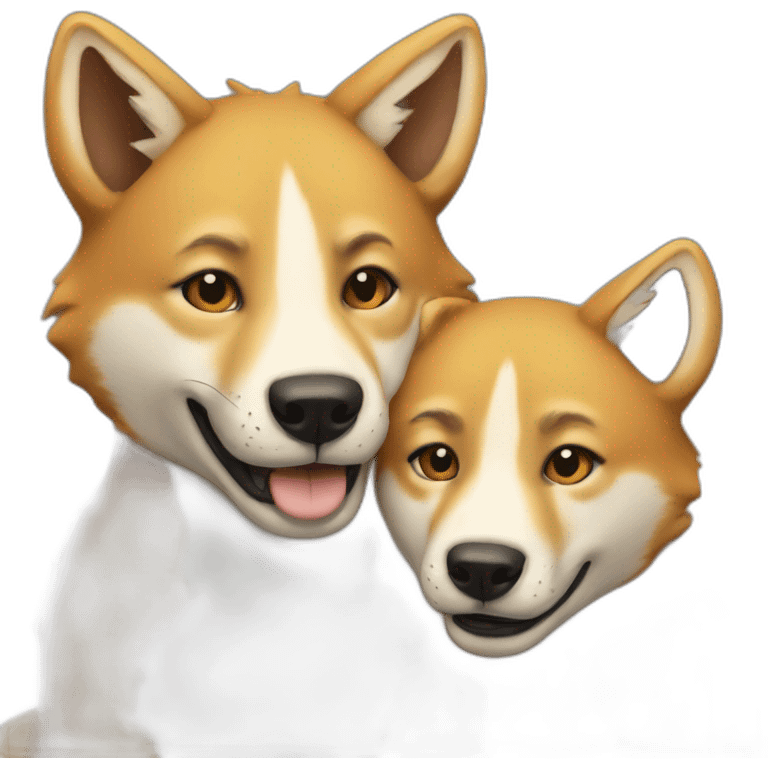 A dingo hugging a dingo pup emoji