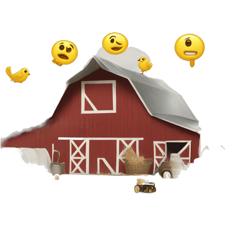 barn on a farm with a yard sale emoji