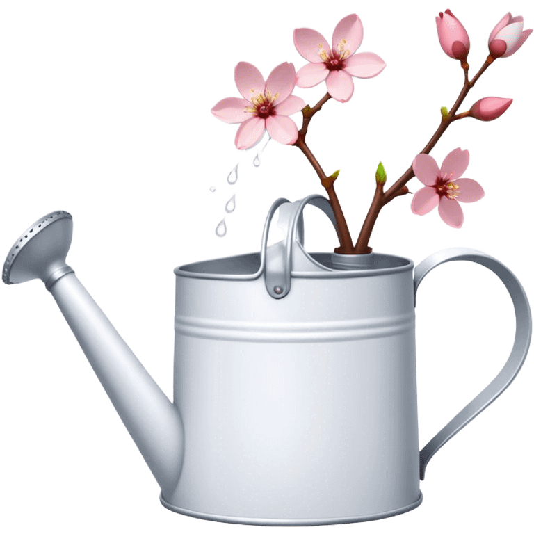 White garden watering can with a cherry blossom poured out emoji