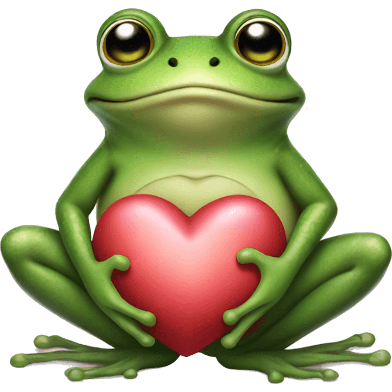 A frog holding a big heart emoji