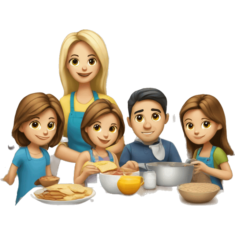 Caucasian family of six preparing breakfast at kitchen  emoji