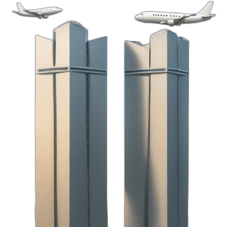 two towers with a plane emoji