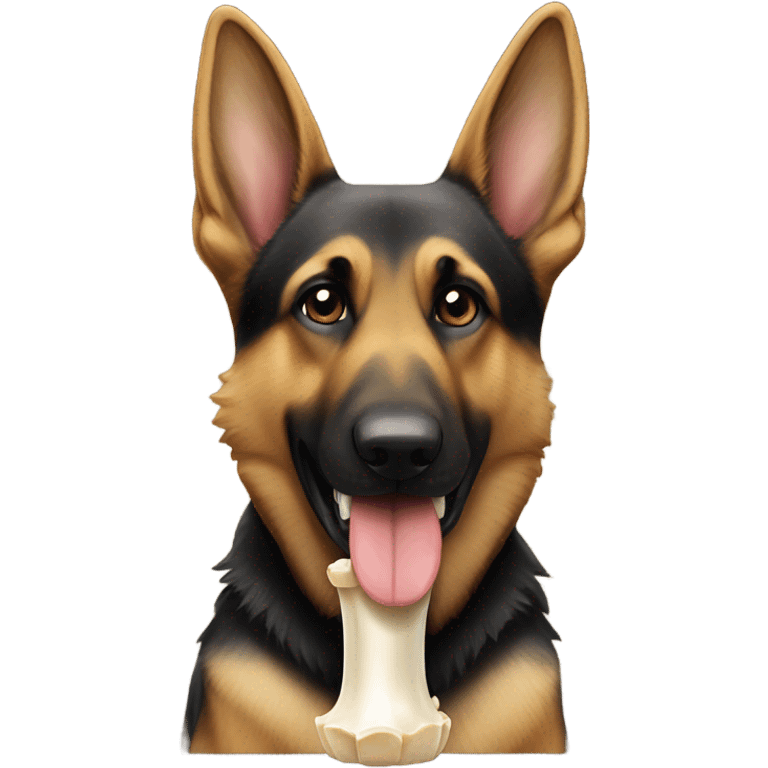 German shepherd sitting with bone in mouth emoji