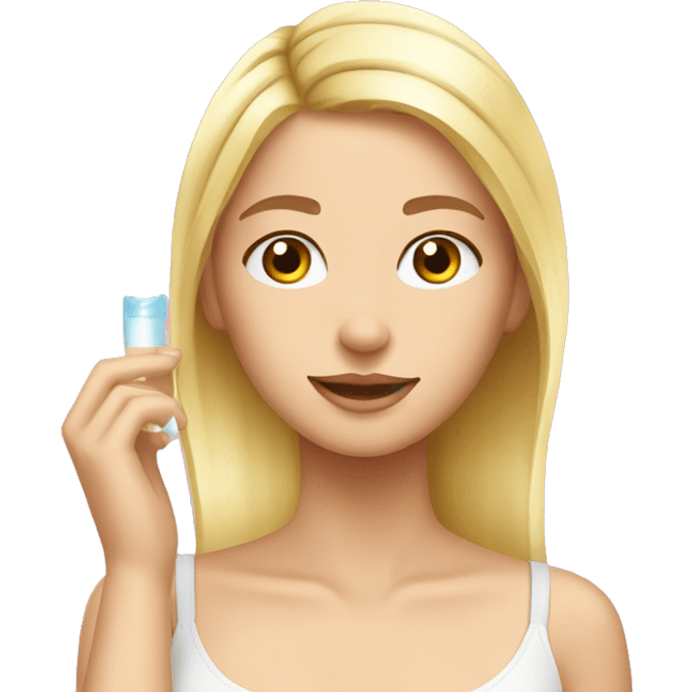 blond Girl applying skincare on her face with a skincare headband on emoji