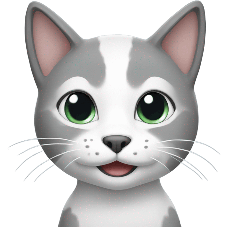 Grey and white cat with smile emoji