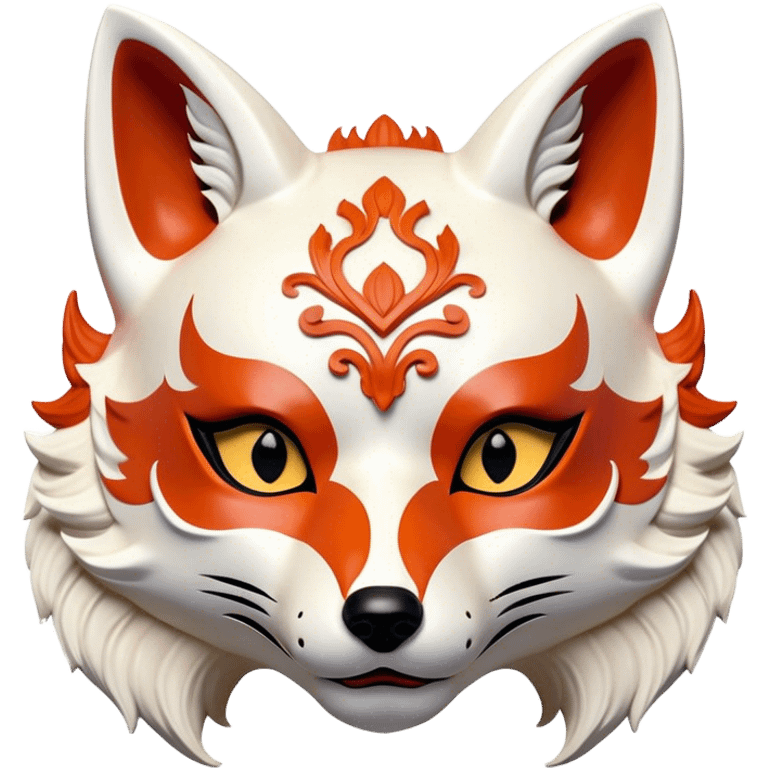 ​Cinematic Realistic Japanese Kitsune Mask, depicted as an intricately carved fox mask with flowing, delicate features and vivid traditional patterns, its mysterious eyes set against a softly blurred background that emphasizes its mystical allure and cultural significance, rendered with detailed textures and refined lighting, emoji