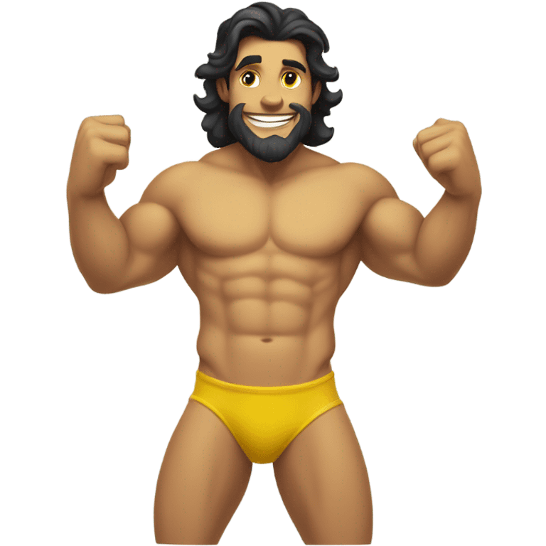 Tan muscular merman with dark hair and yellow tail emoji