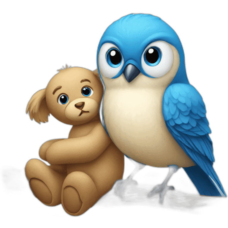 blue-eyed bird with teddy emoji