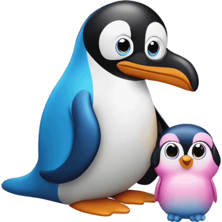 pinguin with dog in blue and pink colo emoji