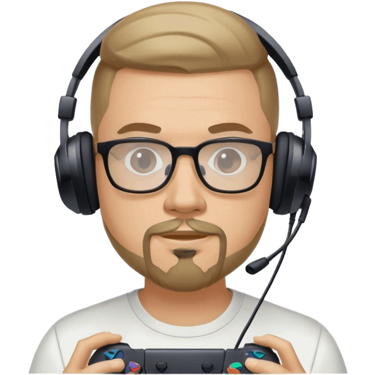 Muchacho guapo con lentes con barba de candado con audífonos jugando playstation  emoji