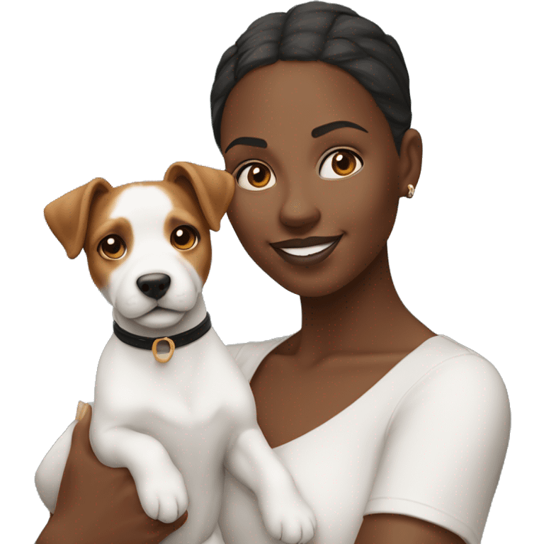 Black woman holding Jack Russell terrier ￼ emoji