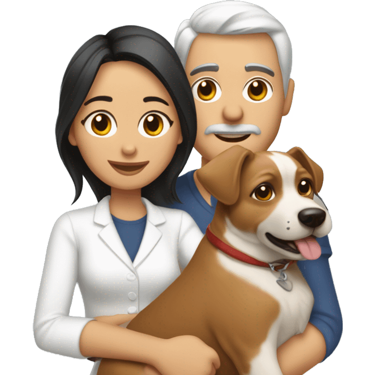 Pareja morena y una blanca con un cachorro emoji