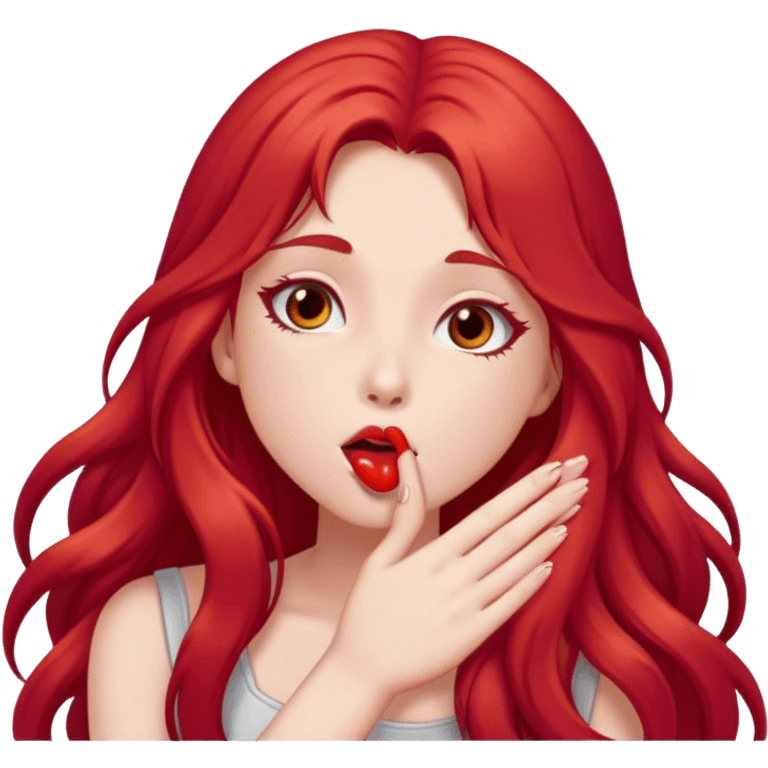 Girl long crimson hair blow kisses emoji