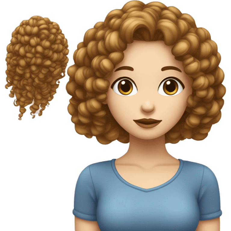 Fille cheveux bouclés en carré peau blanche yeux bleus  brune avec des mèches blondes  emoji