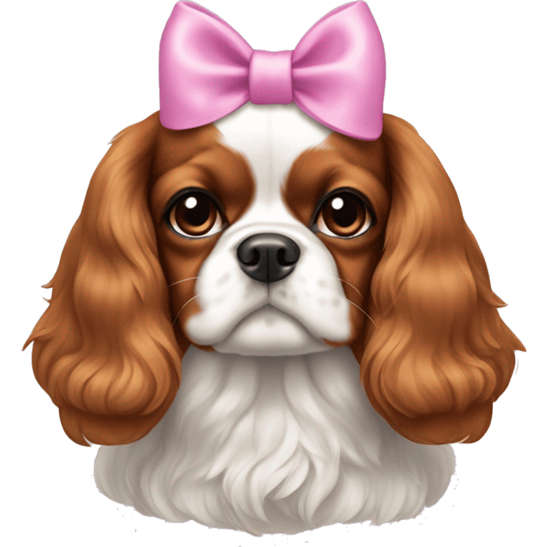 A King Charles cavalier with a pink bow on one ear emoji