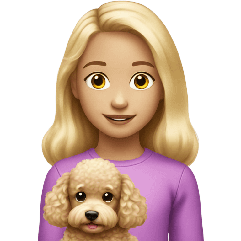 Blond 6 years old girl with soft toy poodle emoji