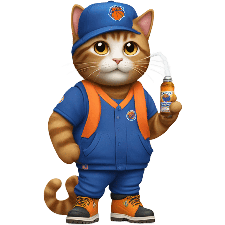 cat in timbs, New York knicks jersey and smoking  emoji