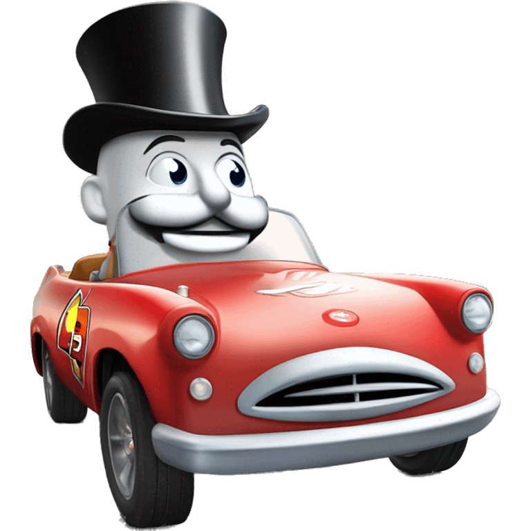 mr.monopoly monopoly go in a disney lightning McQueen car emoji