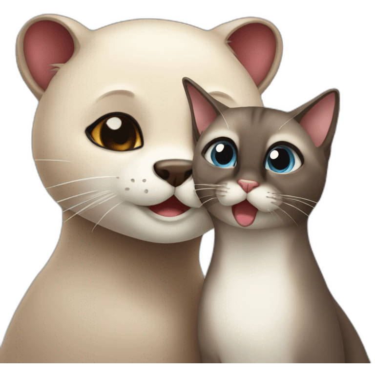 otter and siamese cat being in love emoji