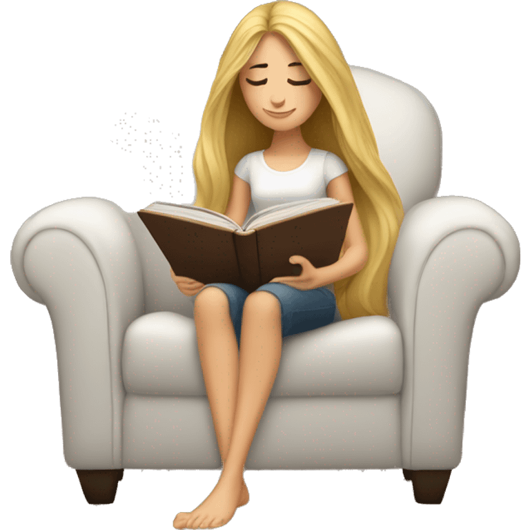 long hair white girl reading a book in cozy chair  emoji