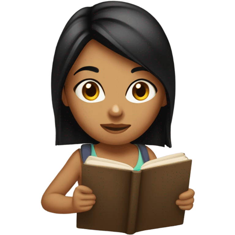 Tanned girl with straight black hair studying  emoji