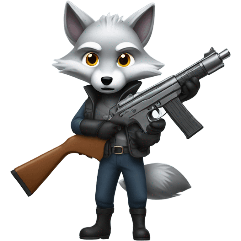 silver fox with a gun emoji