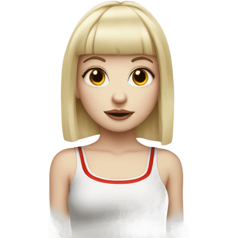 Pale skin blonde girl with bangs and a tattoo on her wrist of a red vertical line  emoji