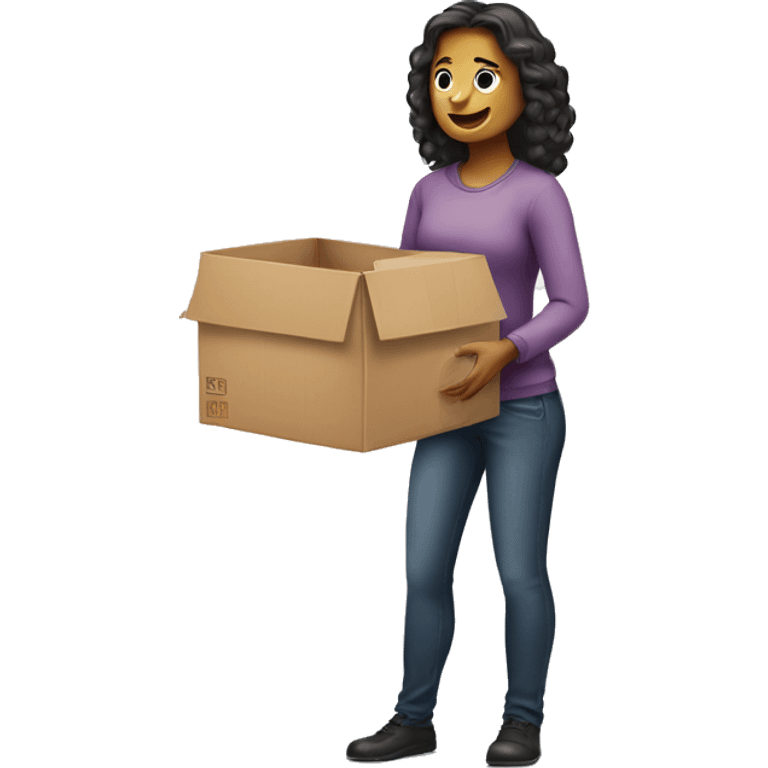 A woman who gives a box and opposite her a girl who gives her a carton emoji