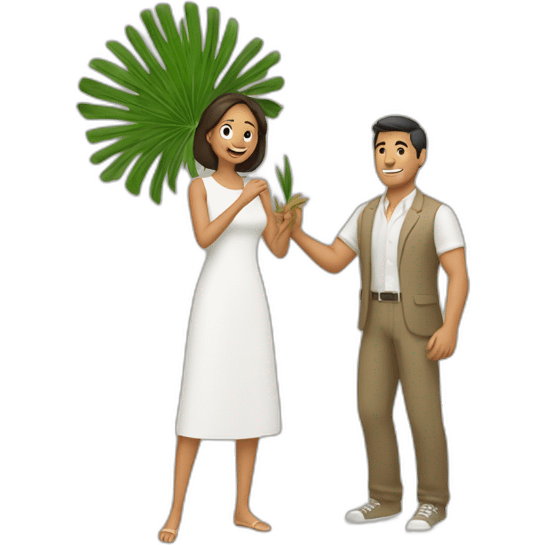 woman fanning a man above him with palm leaves emoji