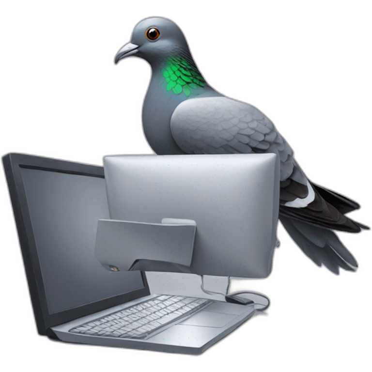 Pigeon playing on a computer emoji